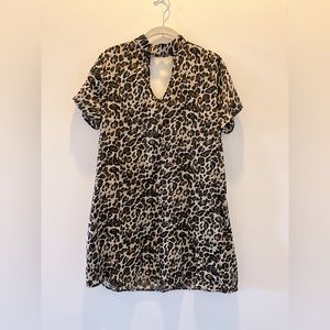 Vintage choker-neck mini leopard print a-line dress.